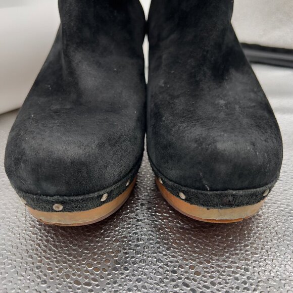 UGG Australia Rosabella Platform Black Suede Tall Wooden Heel Boots 9 - Picture 6 of 11